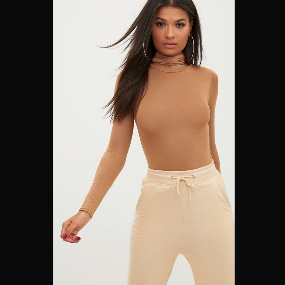 CAMEL ROLL NECK LONG SLEEVE BODYSUIT